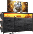 Dresser TV Stand with 10 Drawers for 55" TV Stand for Bedroom with LED Lights & Power Outlets Wide Dresser for Bedroom with Shel