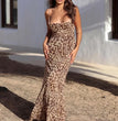 ASDS  Women's Sexy Vintage Leopard Print Tulle Long Dress Fashion Backless Slip Dresses Female Elegant Slim Party Maxi Dress