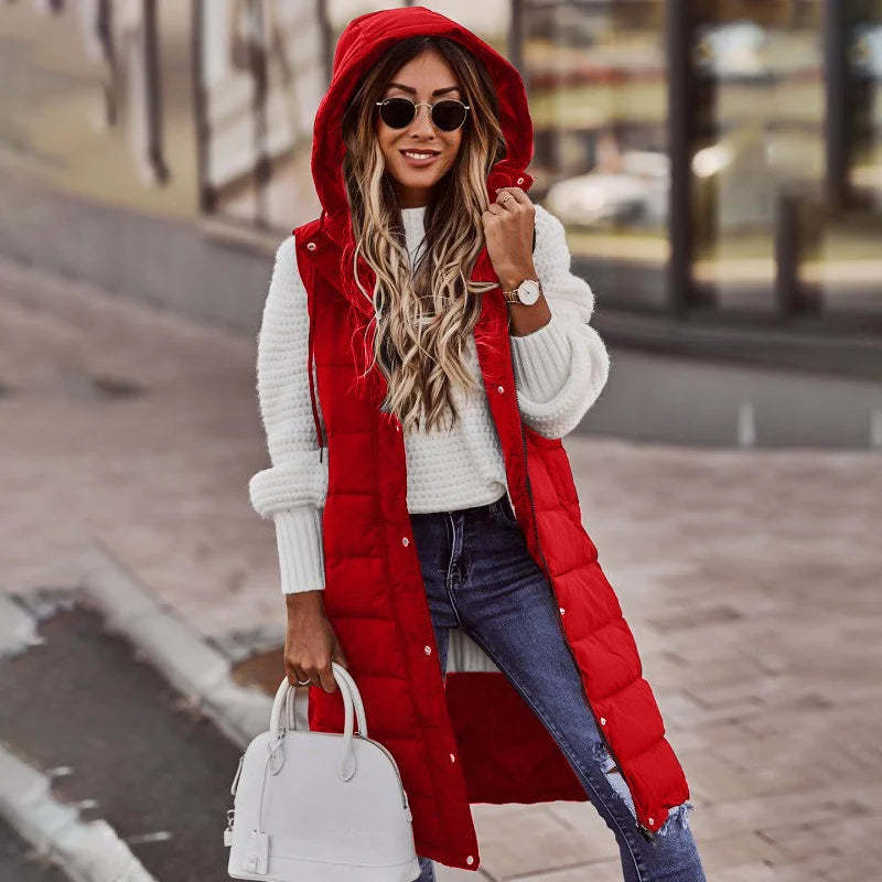 Long with Hood Outdoor Vest Down Women's Jacket Quilted Coat Sleeveless Jacket Winter Light Weight Sweaters