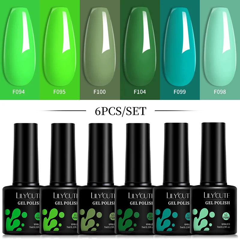 LILYCUTE 6Pcs/Set Macaron Color Gel Nail Polish Set Kit Spring 6 Colors UV LED Nail Art Gel Vernis Semi Permanent Base Top Coat