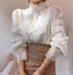 Fashion Long Sleeve Women Blouse Hollow Out Lace Blouse Shirt Tops Women Blusas Mujer De Moda 2024 Blouses Femme Women Shirts