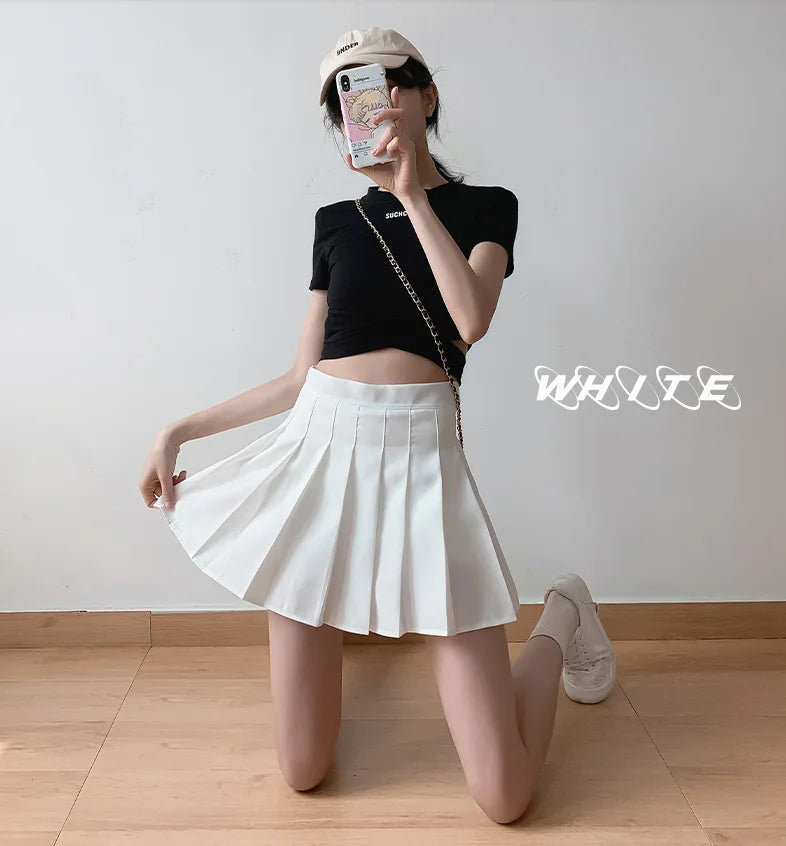 2024 White Women Pleated Skirts Summer High Waist Zipper Girls Dancing JK Mini Skirts Black Fashion Student A Line Faldas