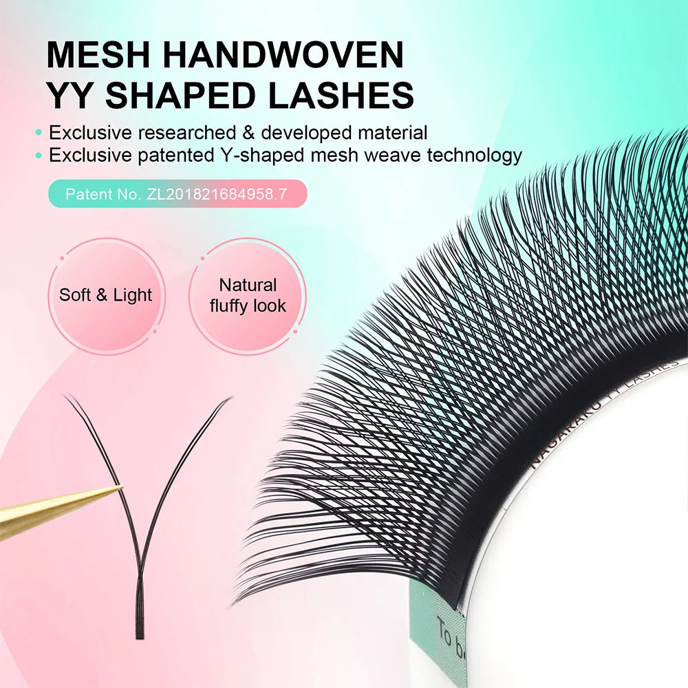 NAGARAKU YY Shape Double and Triple Tips Eyelash Extensions Hand Woven Premium Soft Natural Interlaced Makeup Mesh Net