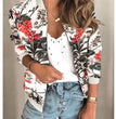 Women Elegant Zipper Bomber Jacket Spring Autumn Floral Printed Jackets Office Wear Slim Office Coat Retro Outwear