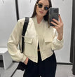 ASDS Women Fashion With Pockets Bomber Jacket Coats Vintage Long Sleeve Front Button Casual Female Outerwear Chic Tops