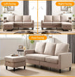 Convertible Sectional Linen Sofa for Living Room Apartment, L-Shaped Couch 3 Seats Sofas w/Storage Chaise & Charging Port, Beige