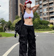 Y2K Parachute Black Pants Women Hippie Streetwear Oversize Pockets Cargo Trousers Harajuku Wide Leg Baggy Sweatpants