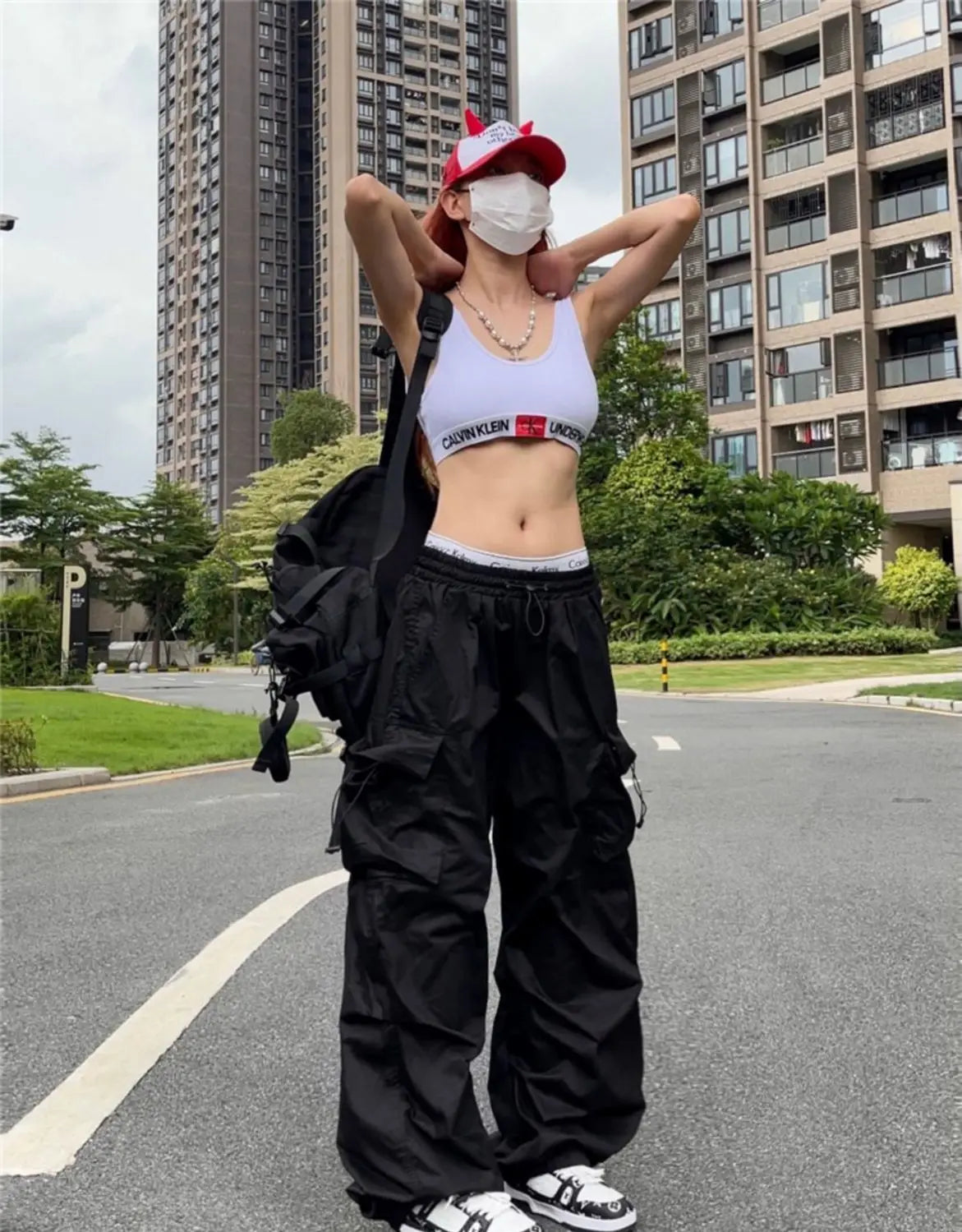 Y2K Parachute Black Pants Women Hippie Streetwear Oversize Pockets Cargo Trousers Harajuku Wide Leg Baggy Sweatpants