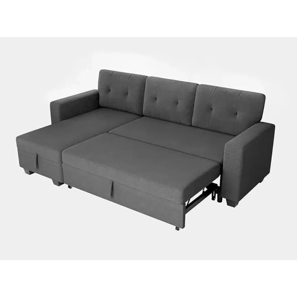 Sofa Bed Reversible Convertible Sleeper Pull Out Couches with Storage Chaise, Linen Fabric Furniture for Living Room, Bedroom