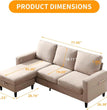 Convertible Sectional Linen Sofa for Living Room Apartment, L-Shaped Couch 3 Seats Sofas w/Storage Chaise & Charging Port, Beige