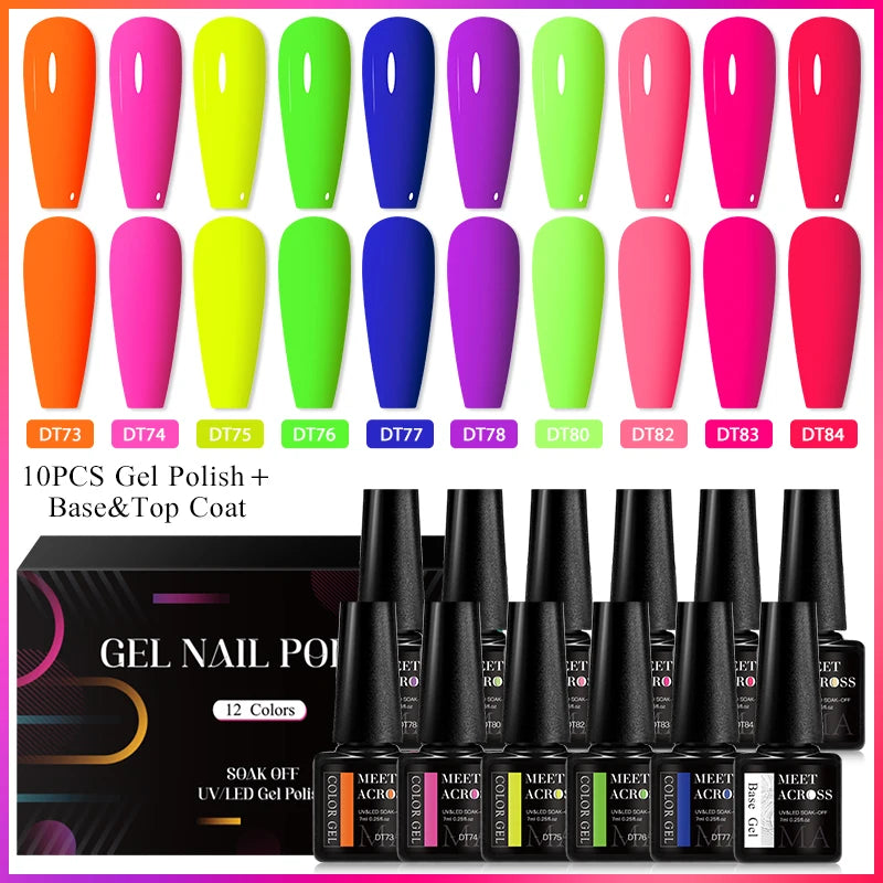 MEET ACROSS 12Pcs/Set 7ml Macaron Gel Nail Polish With Box Semi Permanent UV Gel  Soak Off Nail Art Kit Varnish For Manicure