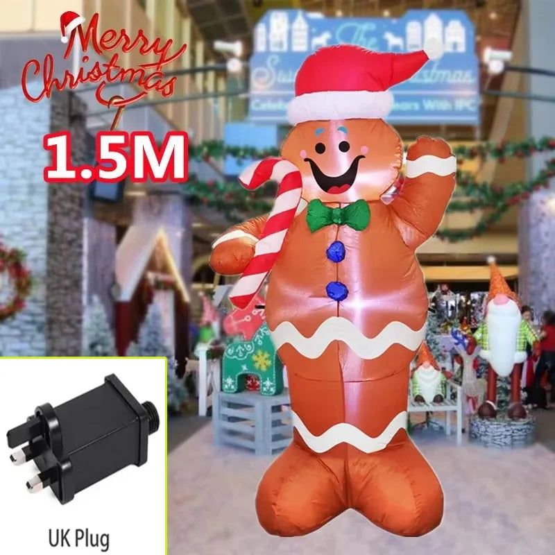 1.2M Christmas Decoration Crutch Santa Claus Inflatable Toy with LED Lights Outdoor Inflatable Model Ornament Party Garden Decor