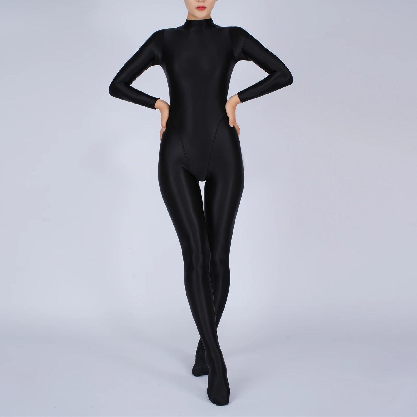 Womens Full Body Jumpsuit Sports Gym Yoga Tights Bodysuit Mock Neck Long Sleeve Footed One Piece Jumpsuit Clubwear Sportwear