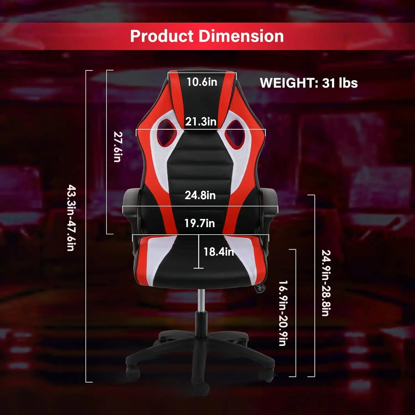 Gaming Chair, Backrest and Seat Height Adjustable Swivel Recliner Racing Office Computer Ergonomic Video Game Chair