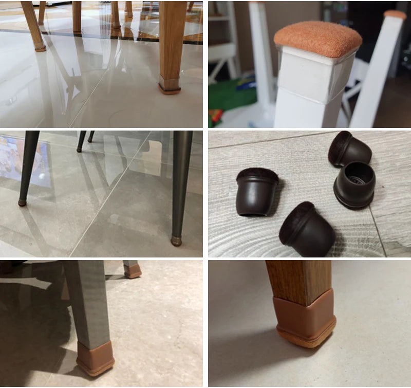 16PCS Transparent Table Chair Leg Protectors Caps Round Square for Furniture Foot Legs Cover Floor Protector with Felt Bottom