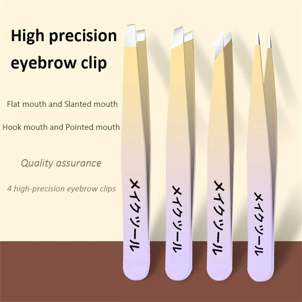 Ouriner Eyebrow Tweezers Set 4 Pcs Stainless Steel Eyebrow Forceps Professional Beauty Tool Set For Facial Hair Inward Growing