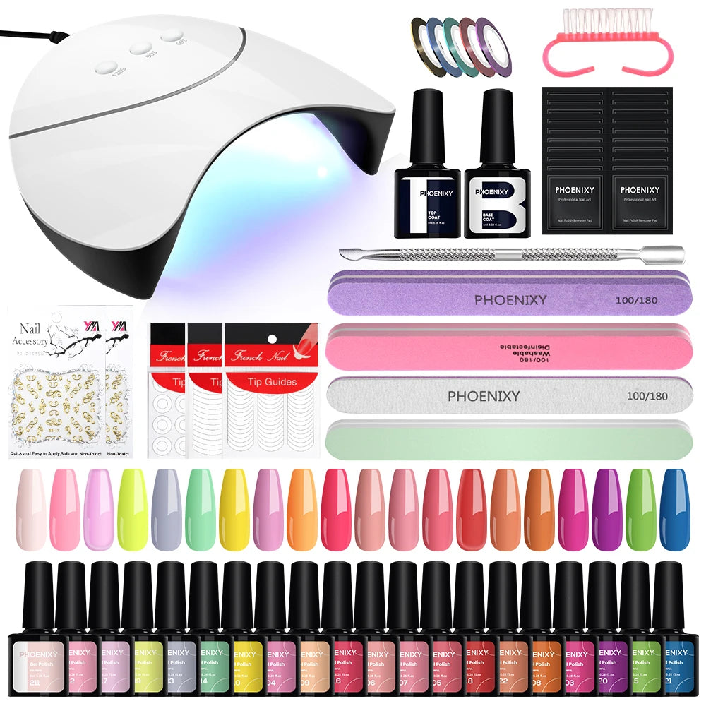 Nail Set Gel Nail Polish Set with UV LED Lamp Dryer Semi Permanent Gel Varnish Set Professional Nail Art Tools Kit Manicure Set