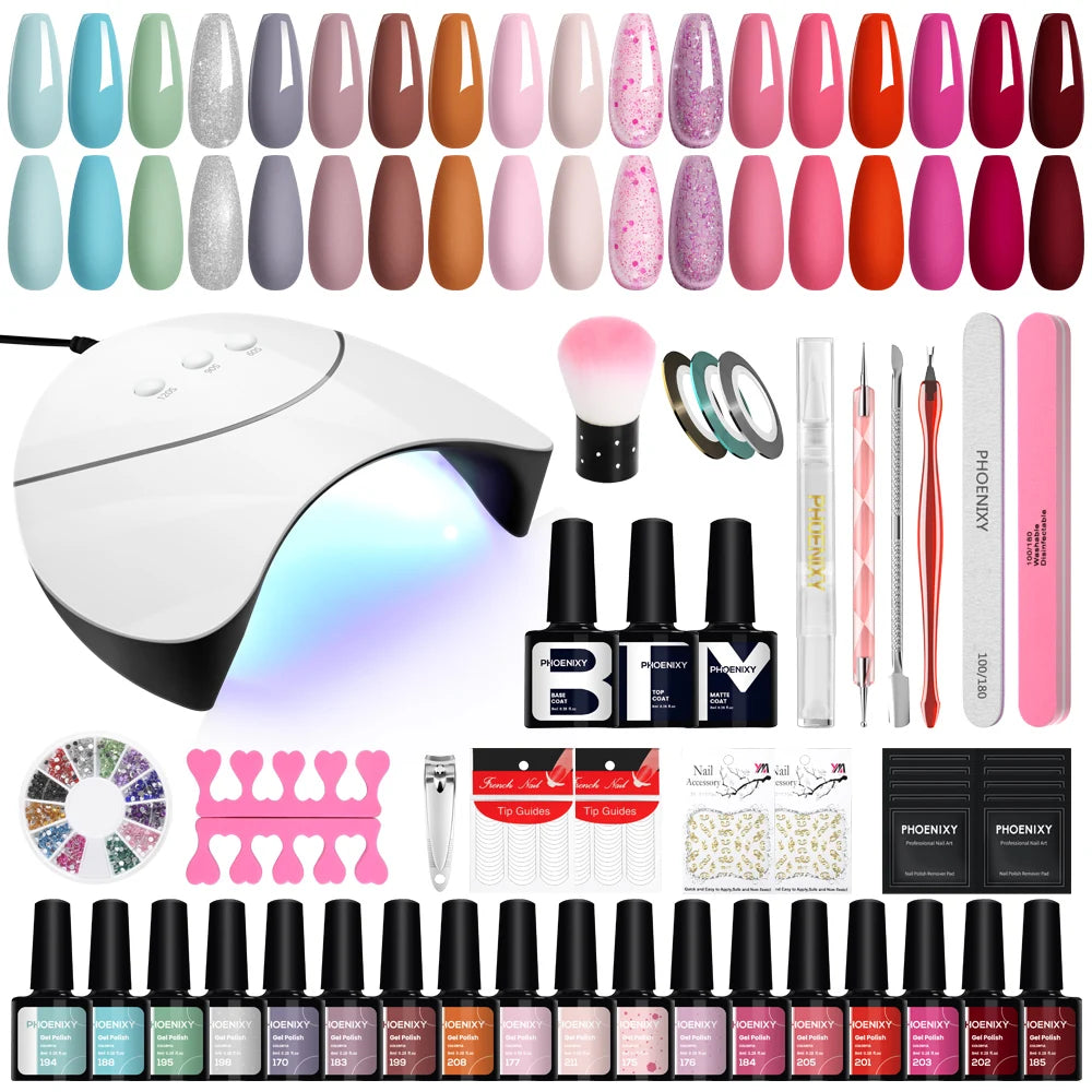 Nail Set Gel Nail Polish Set with UV LED Lamp Dryer Semi Permanent Gel Varnish Set Professional Nail Art Tools Kit Manicure Set