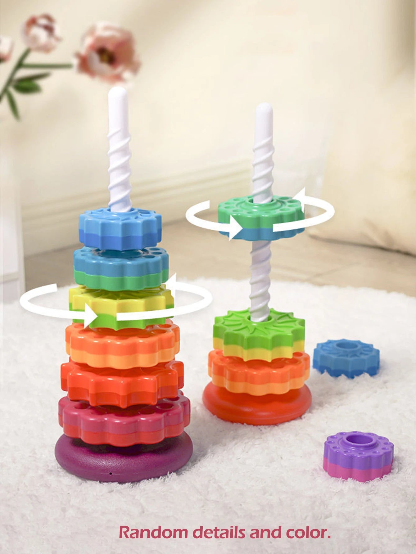 Montessori Rotating Rainbow Tower Baby stacking Puzzle Toys safety andEnvironmental Protection Colored children's Toys