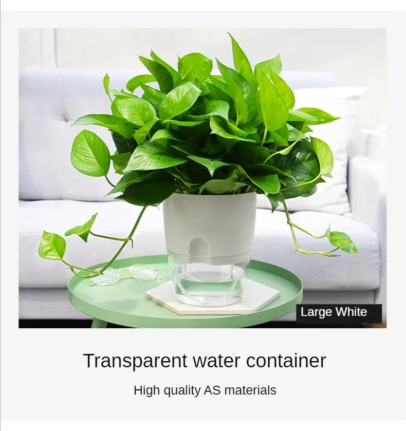 Transparent Double Layer Plastic Flower Pot Self Watering Flowerpot Cotton Rope Watering Small Plant Pot with Injection Port