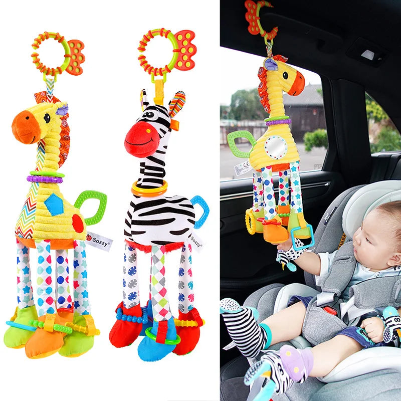 Soft Giraffe Zebra Animal Handbells Rattles Plush Infant Baby Development Handle Toys WIth Teether Baby Toy For Newborn Gifts