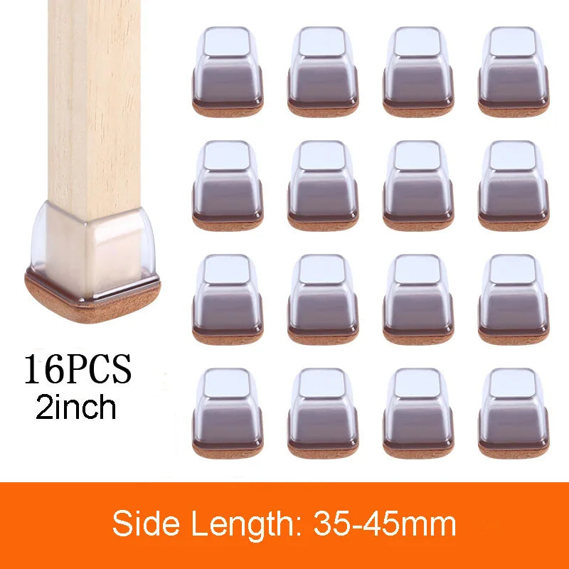 16PCS Transparent Table Chair Leg Protectors Caps Round Square for Furniture Foot Legs Cover Floor Protector with Felt Bottom