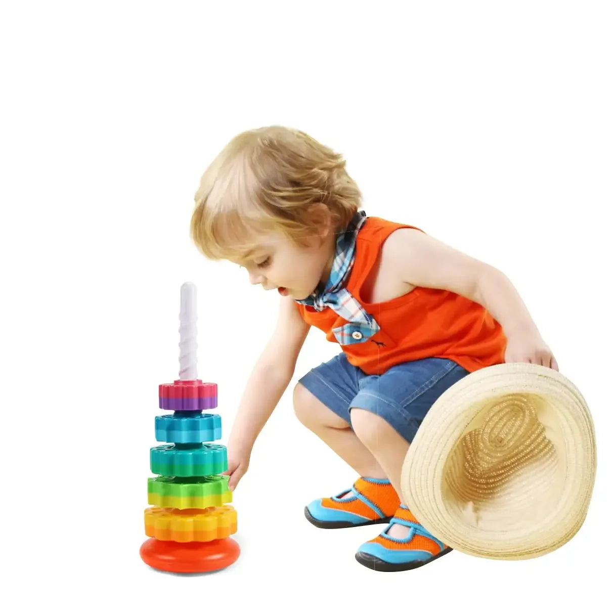 Montessori Rotating Rainbow Tower Baby Stacking Puzzle Toys Safety and Environmental Protection Colored Children's Toys Boy Girl