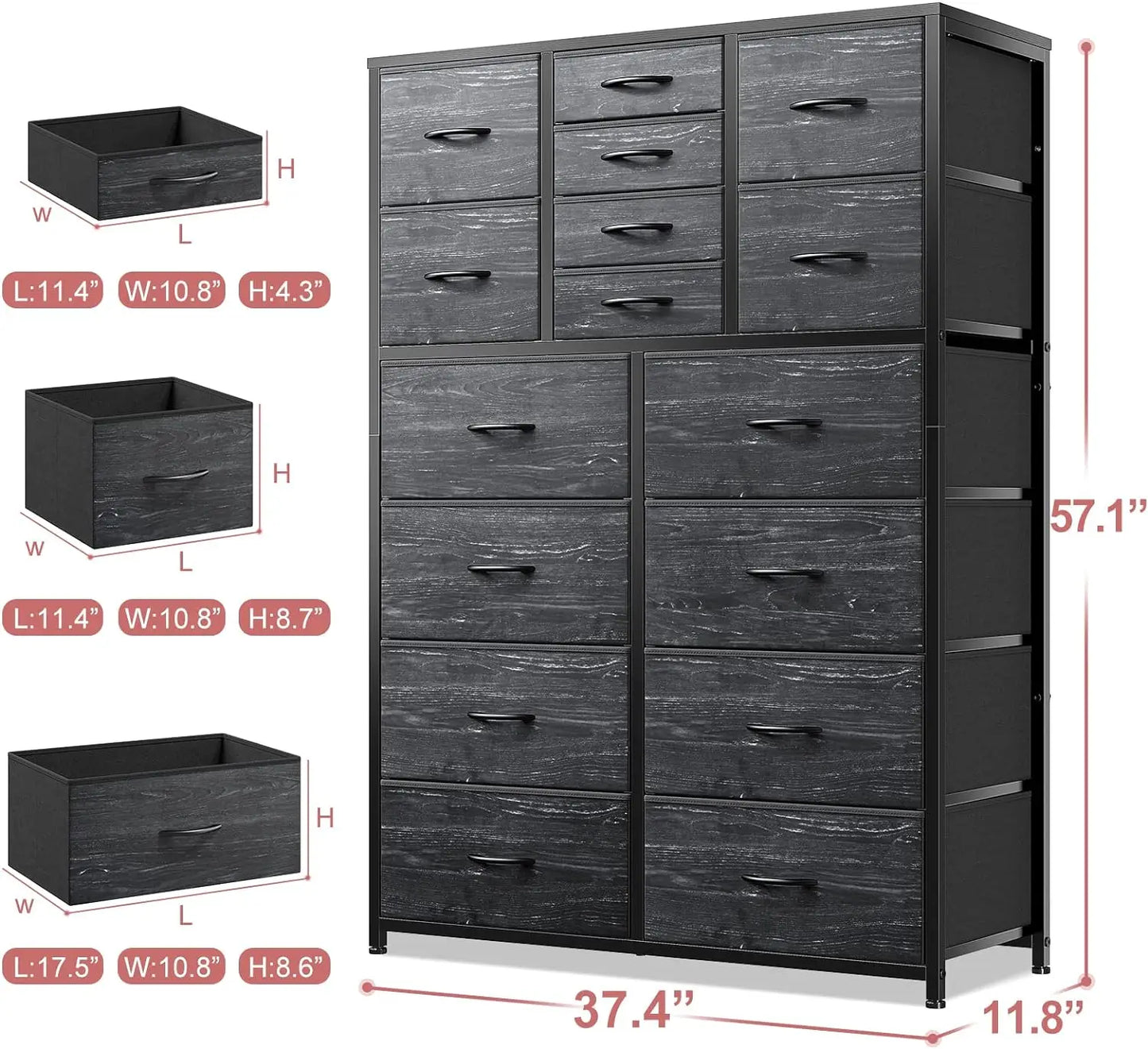 Dresser for Bedroom with 16 Drawers, Tall Chests of Drawers, Organizer, Dressers Bedroom Furniture for Closet Entryway