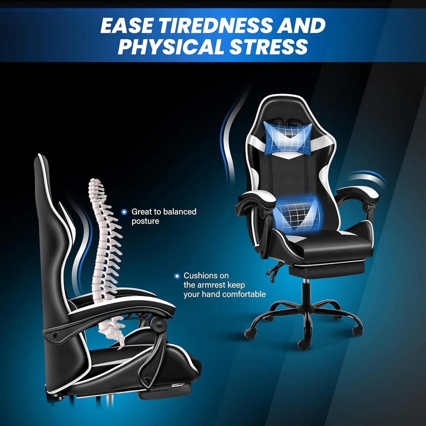 Gaming Chair, Backrest and Seat Height Adjustable Swivel Recliner Racing Office Computer Ergonomic Video Game Chair