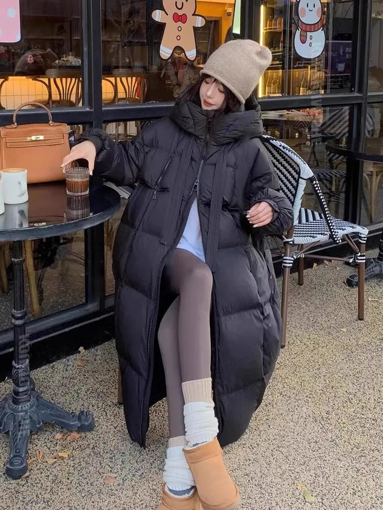 Fashions Long Women's Winter Down Jacket Loose Hooded Coats Thicken Warm White Duck Down Jacket High-end Parkas Light Outwear