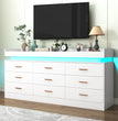 9 Drawer Dresser with LED Light, Modern Chest of Drawers for Closet, Wide Drawer Organizer Cabinet for Bedroom, White