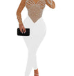 Pearls Rhinestone Romper for Women Jumpsuits Mesh See Through Skinny One Piece Overalls