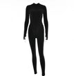 Sexy Elegant Women Zip-up O-neck Long Sleeve Jumpsuit Streetwear 2024 Autumn Female Overalls One Piece Fitness Sports Bodysuits