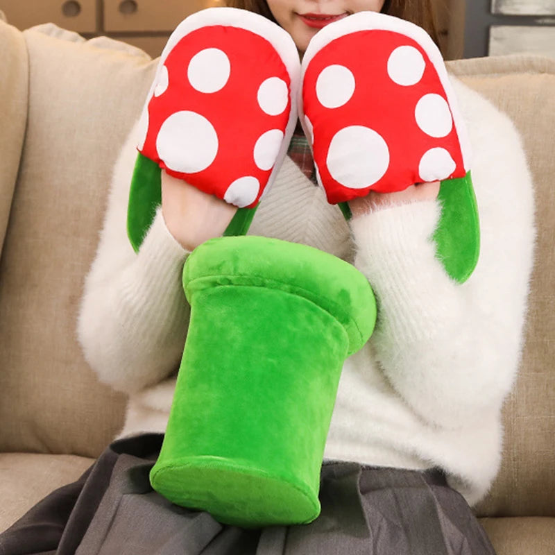 Super Mario Chomper Plush Toy Big Poison Piranha Plant Doll Man-Eater Flowers Cartoon Stuffed Doll Winter Cotton Slippers Gifts