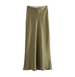 Women's Flowing Satin Midi Skirt, High Waist With Elastic Waistband, Female Skirts, Chic Fashion