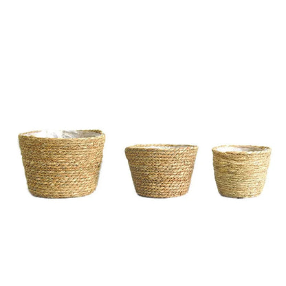 Handmade Woven Planter Basket Laundry Storage Decorative Basket Straw Wicker Rattan Seagrass Garden Flower Pot Storage Basket