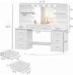 Makeup Vanity Table with Mirror & Lights, Vanity Desk with Power Strip, Large Drawer & Six Open Storage Dresser, Dressing Table