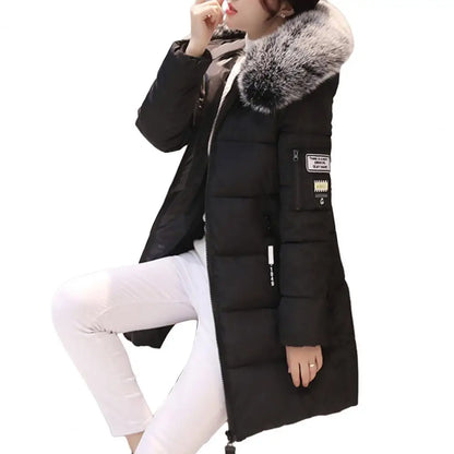 Women Winter Jackets Down Cotton Hooded Tops Large Size Parkas Mujer Coats Long Coat Fashion Female Fur Collar Outfits New Year