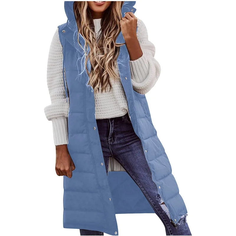 Long with Hood Outdoor Vest Down Women's Jacket Quilted Coat Sleeveless Jacket Winter Light Weight Sweaters