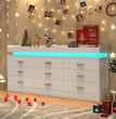 9 Drawer Dresser with LED Light, Modern Chest of Drawers for Closet, Wide Drawer Organizer Cabinet for Bedroom, White