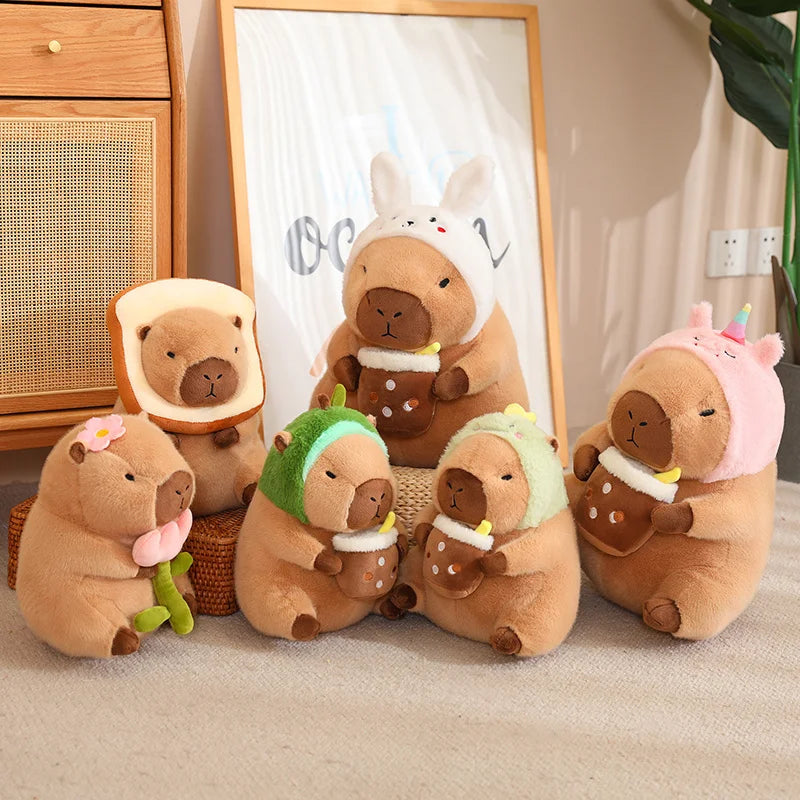 Lotus leaf Capybara Plush Toy  Oyster Bee Bckpack Capibara Cosplay Unicorn Dinosaur Boba Bread Ring Decor Stuffed Animals