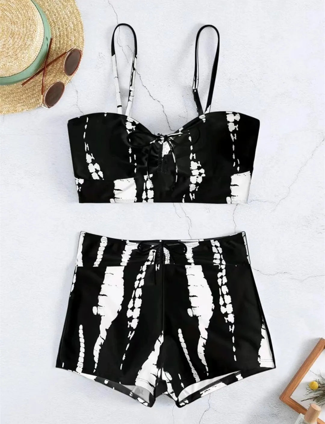 Drawstring Front Shorts Bikinis 2024 High Waist Swimsuit Women Swimwear Female Bathers Bathing Swimming Swim Suit Beachwear