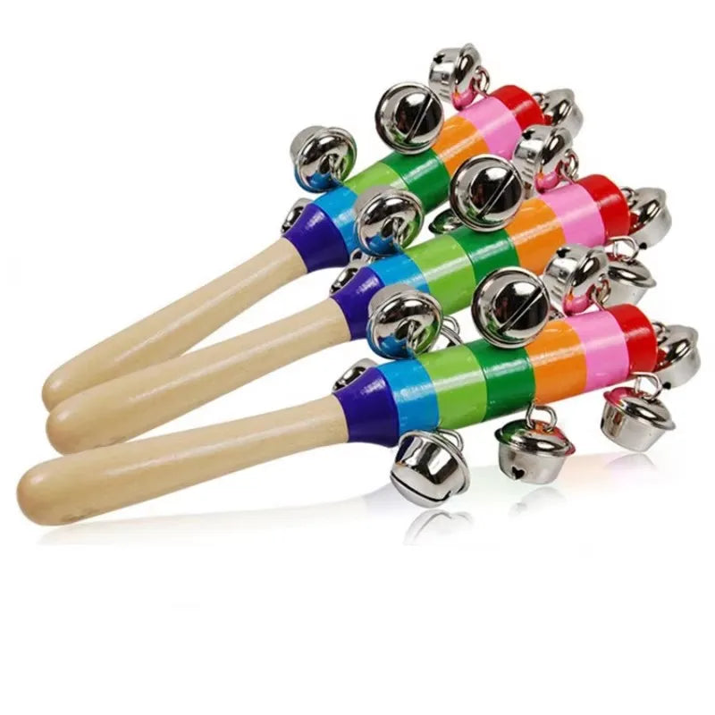 Colorful Rainbow Hand Held Bell Stick Wooden Percussion Musical Toy for Adult KTV Party Game Gift