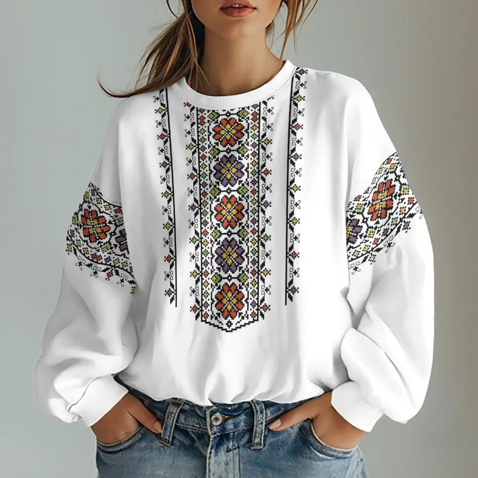 Ukrainian Traditional Graphic Print Women's Sweatshirts Oversized Hoodies Long Sleeve Women Clothing Casual Top Sweatshirts