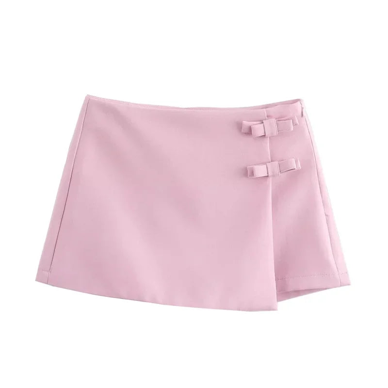 2024 Pink White Mini Skirt Woman Fashion Bow Skort For Women Summer Slit Short Skirt Woman Split High Waist Skirt Shorts