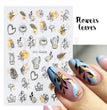 Abstract Geometry Stickers For Nail 3D Laser Gold Black Leaves Heart Line Adhesive Sliders Decor Holographic Decal