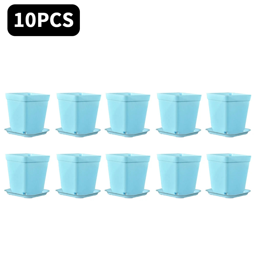 10PCS Gardening Mini Small Square Pot Flower Pot Succulent Pot Little Black Square Plastic Pot Seedling Tray Containe