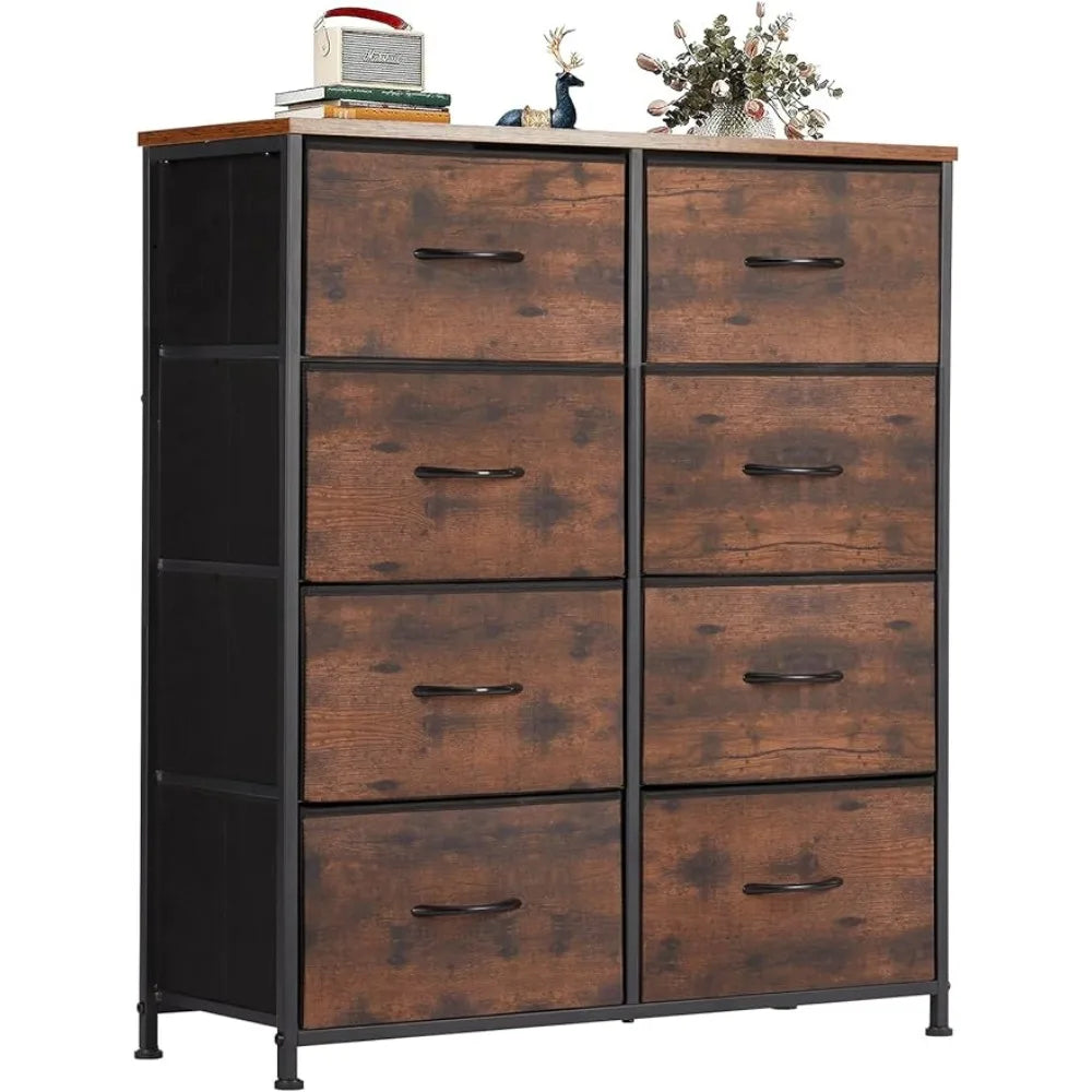 Fabric Dresser with 8 Drawers, Chest of Drawers with Fabric Bins, Tall Dresser with Wood Top for Bedroom, Closet, Entryway