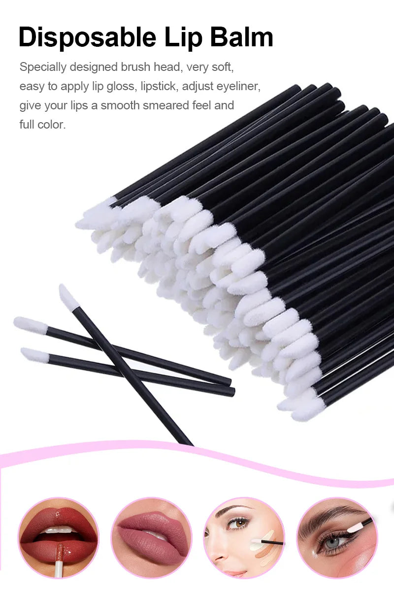 50 Pcs Disposable Make Up Lip Gloss Brush Lipstick Gloss Wands Applicator Hollow Lip Brushes Portable Cosmetic Beauty Tools