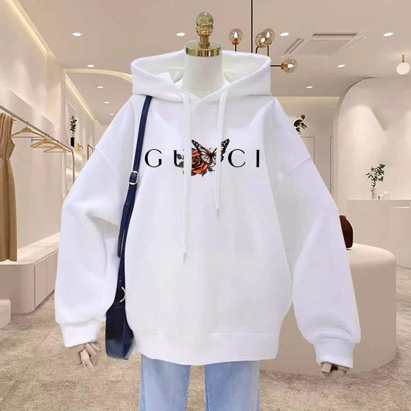 High Quality Print Fleece Hoodie Women's Fashion Graphic Loose Casual Sweatshirt New Designer Ladies Hooded Pullovers Clothing